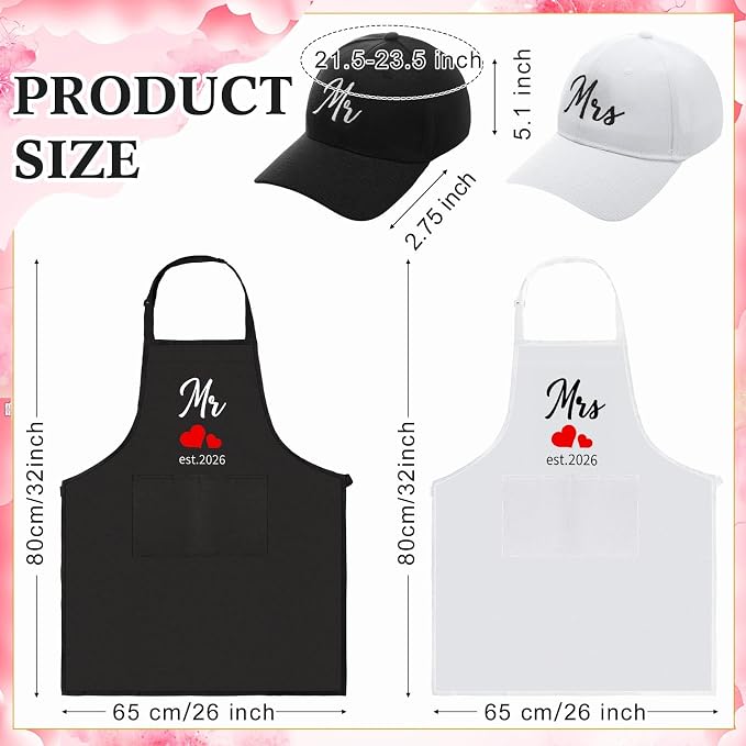 15 Pcs 2026 Wedding Gift Mr and Mrs Gifts for Couples Set, Mr and Mrs Aprons Wedding Honeymoon Bridal Shower Cooking Gifts Ideas for Bride Groom Engagement Anniversary Travel(Bride)