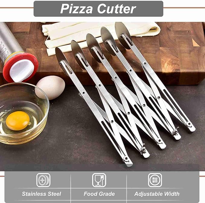 7 Wheel Stainless Steel Pizza Knife Wheel Cutter Adjustable Dough Divider, Silver - Durable Food Grade Material, Even Cutting, Ideal for Baking Pizza and Pastry (5 wheel)