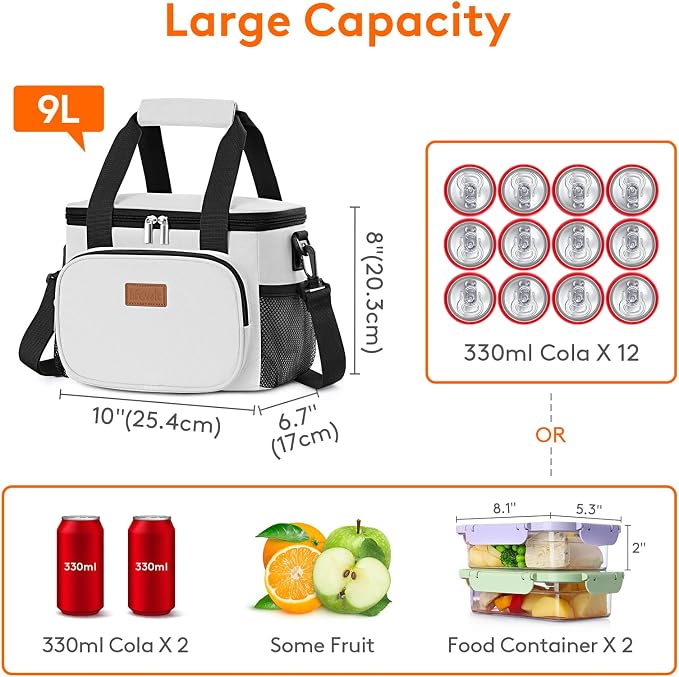 Lifewit Medium Lunch Bag, Insulated Lunch Box, Soft Cooler Cooling Tote for Adult Men Women, Sliver Gray 12-Can (9L)