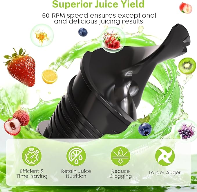 Electactic Cold Press Juicer with Stainless Steel Base, 5.4 Inch Wide Feed Chute, Juicer Machines For Whole Fruits & Vegetables, Slow Masticating High Yield Juice Makers