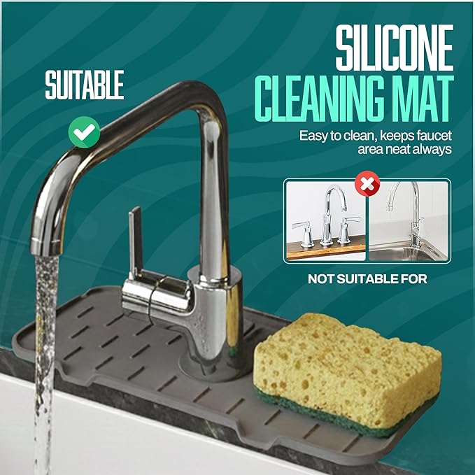 3-Pack Silicone Faucet Mat (14.75”) for Kitchen & Bathroom Sink, Extra-Wide Drip Catcher & Splash Guard Set, Quick-Draining Countertop Protector for Sponge, Soap, and Accessories