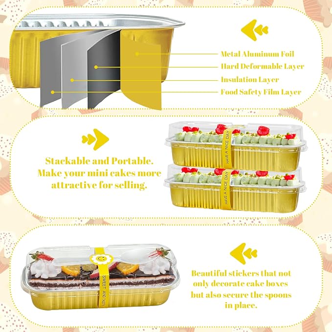 100Pack Gold Mini Cake Pans With Lids, 6.8 Oz Loaf Pans With Lids, Baking Cups Muffin Tins,Disposable Baking Pans Holders For Brownie Cake Bread