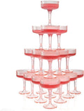 Goodluck 4-Tier Champagne Glasses - 20 PCS 7oz Pink Plastic Champagne Flutes, Plastic Coupe Glasses with Vertical Stripes for Weddings, Celebrations, Parties & Birthdays