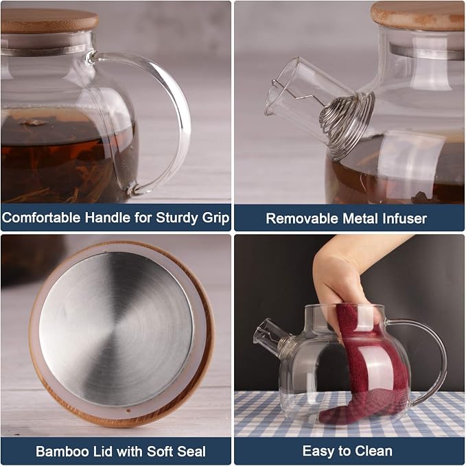 CNGLASS 30.4oz Glass Teapot with 17oz Double Wall Glass Coffee Mugs