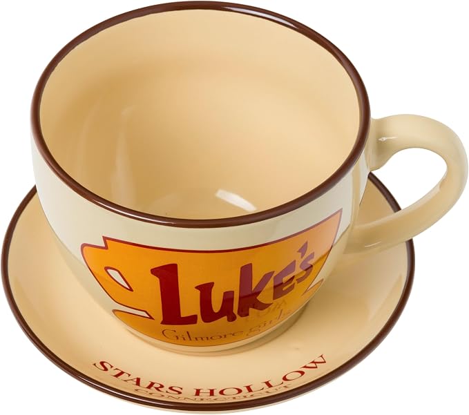 Silver Buffalo Gilmore Girls Stars Hollow Connecticut Luke's Diner Oversized Ceramic Teacup and Saucer Set, 22 Ounces