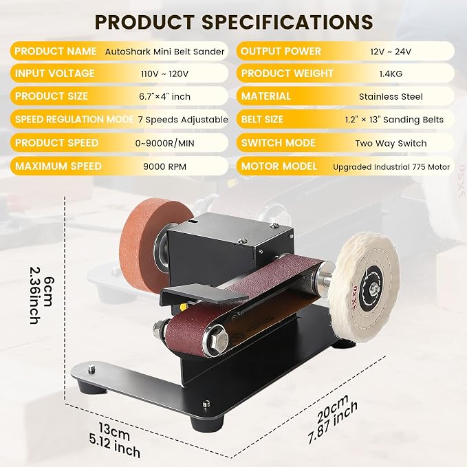 Mini Belt Sander, Electric Small Sander Knife Making Supplies, 7 Adjustable Speed Electric Knife Sharpener, Power Belt Grinder for Woodworking. (Standard - Essential Polishing Kit)