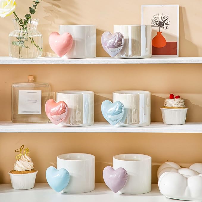 Pearl Ceramic Coffee Mug for Tea Latte Milk Cute Love Shape Cup for Home Office Women Gift 6.5 oz (love pearl purple, 330 ml)
