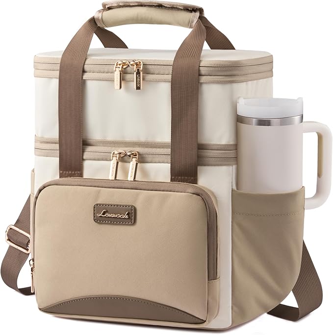 LOVEVOOK Insulated Lunch Bag For Women Men,Expandable Double Deck Lunch Box With Large Cup Holder,Leakproof Cooler Bag For Adult Lunch Tote Bag Work Picnic Beach with Adjustable Shoulder Strap Gift