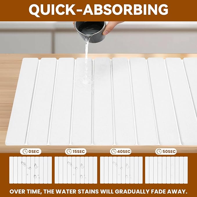 2 Pack Stone Drying Mat for Kitchen Counter, Large Diatomaceous Earth Dish Drying Pads 24"x16", Ultra Absorbent Quick Dry Foldable Mats for Dishes Cups, Matches Any Countertop