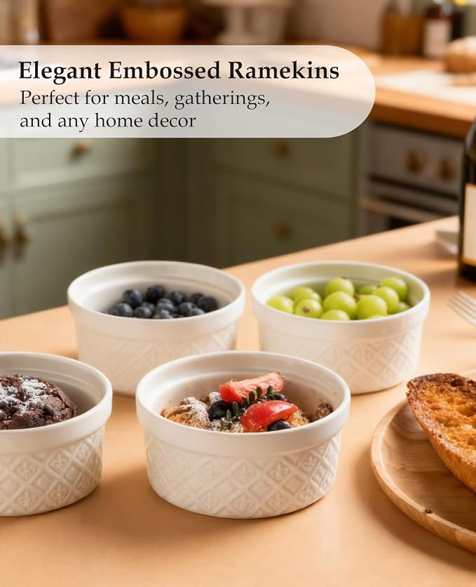 16 oz Creme Brulee Ramekins Oven Safe, Small Souffle Ramekin with lid, Mini Porcelain Ramekins Set with Covers, Small Ceramic Baking Dish Set of 4