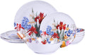 Melamine Dinnerware Sets 12 Pcs, Melamine Plates and Bowls,Party Plates and Bowls Sets, Camping Dishes Set for 4, Unbreakable, BPA Free, Dishwasher Safe（Colorful flowers）