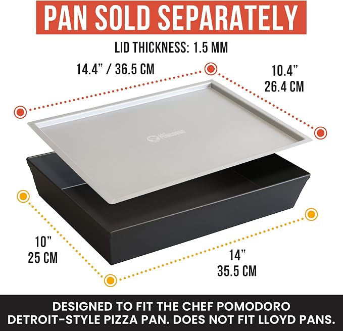 Chef Pomodoro Detroit Pizza Pan Lid, 10x14in, Anodized Aluminum, Lid Only | Lid Only, Pan Sold Separately; Fits Chef Pomodoro Detroit Pan Only; Retains Heat & Humidity, Prevents Drying, Stackable