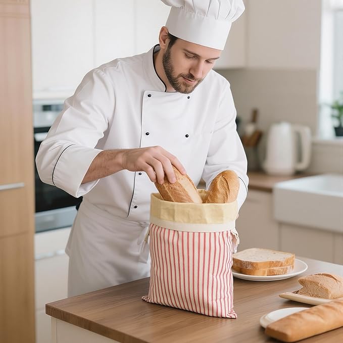 Reusable Beeswax Bread Bags for Homemade Bread & Sourdough, 2-Pack XL Airtight Food Storage Bags, Organic Cotton Linen Covers - Freezer-Friendly Freshness Preservation Keeps Fresh Longer