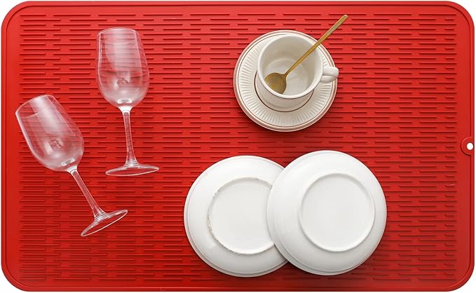 MicoYang Silicone Dish Drying Mat for Multiple Usage,Easy clean,Eco-friendly,Heat-resistant Silicone Mat for Kitchen Counter or Sink,Refrigerator or Drawer Liner Red 3XL 28 inches x 18 inches