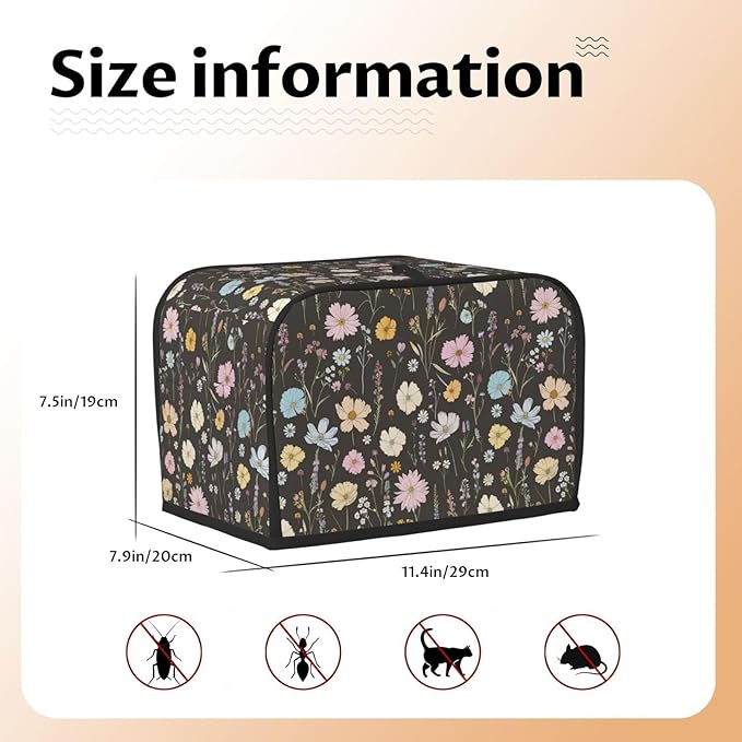 Toaster Cover 2 Slice Vintage Flower Botanical Leaf Kitchen Small Appliance Covers with Pockets Dust and Fingerprint Protection