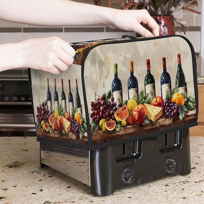 Fruit Grape Wine Cheese Toaster Cover 2 Slice Dust and Fingerprint Protection Toaster Bread Maker Covers Washable Kitchen Small Appliance Covers for Kitchen Accessories Decor Bakeware Women Gift
