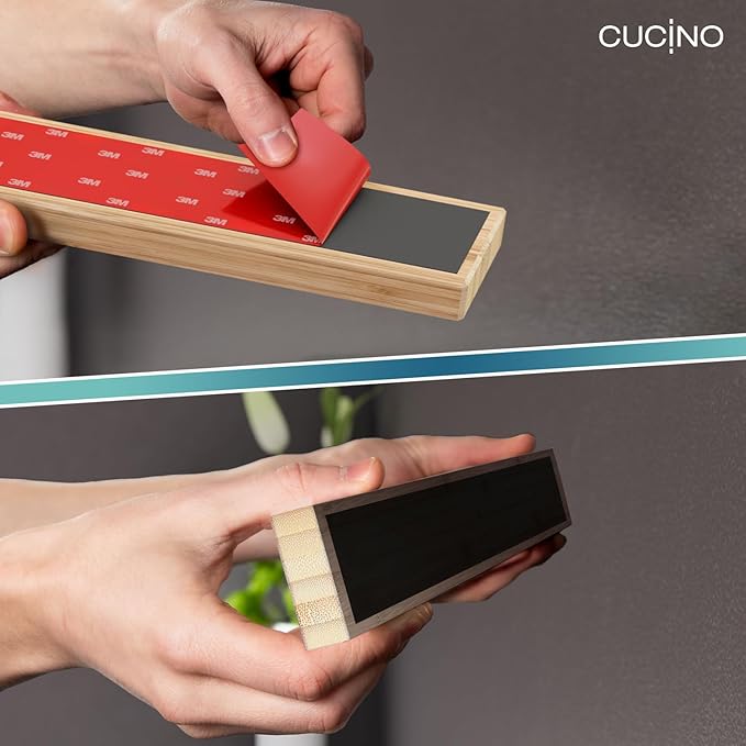 CUCINO Magnetic Knife Holder for Wall 16" - No Drilling incl. Self Adhesive Tape - Extra strong Magnet - Awarded Strip - Made of Bamboo