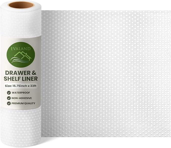 EVALAND Shelf Liners for Kitchen Cabinets Non-Adhesive 15.75" x 33 FT Clear Drawer Liner Non Slip, Washable Cabinet Liner, Waterproof Shelf Liners for Cabinet, Refrigerator Bathroom Pantry - Thickened