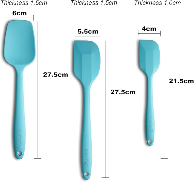 Silicone Spatula 3‑Piece Set Heat Resistant 600°F Non‑Stick Rubber Spatulas with Stainless Steel Core ALLWIN HOUSEWARE Large Spatula, Spoonula & Mini Spatula for Cooking & Baking, Light Blue