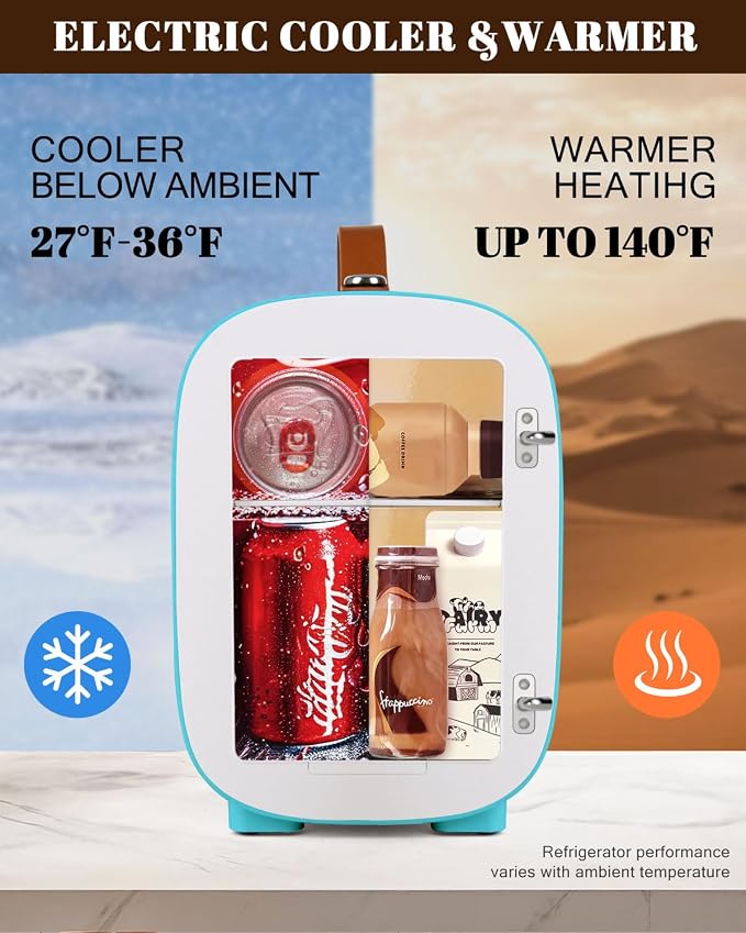 FANSEXPERT Mini Fridge for Bedroom, 4 Liter/6 Cans Skincare Small Refrigerator, AC/DC Portable Mini Cooler & Warmer, Small Fridge for Camping, Dorm, Office, Car (Blue)