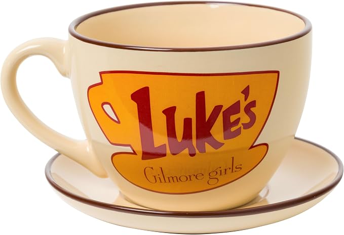 Silver Buffalo Gilmore Girls Stars Hollow Connecticut Luke's Diner Oversized Ceramic Teacup and Saucer Set, 22 Ounces