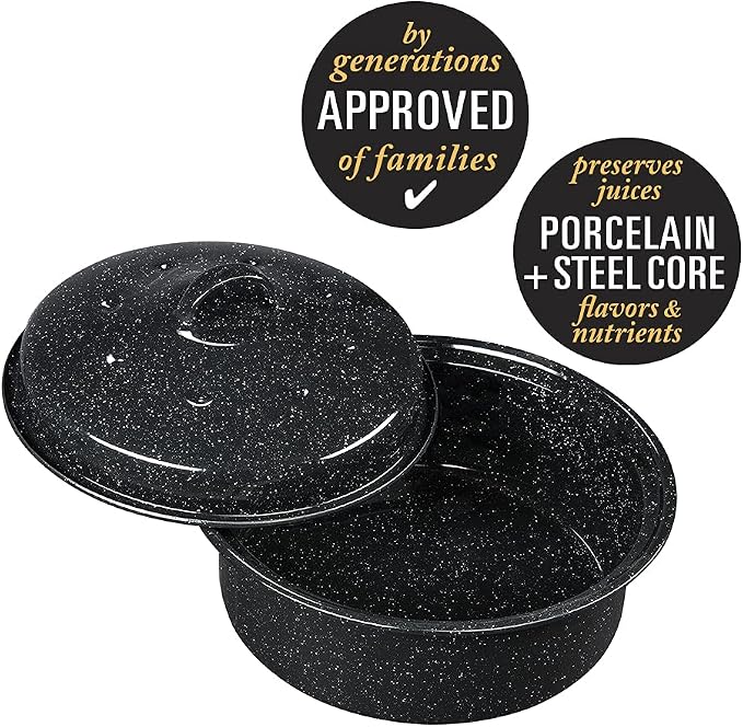 Granite Ware Round Covered Roaster - Speckled Black