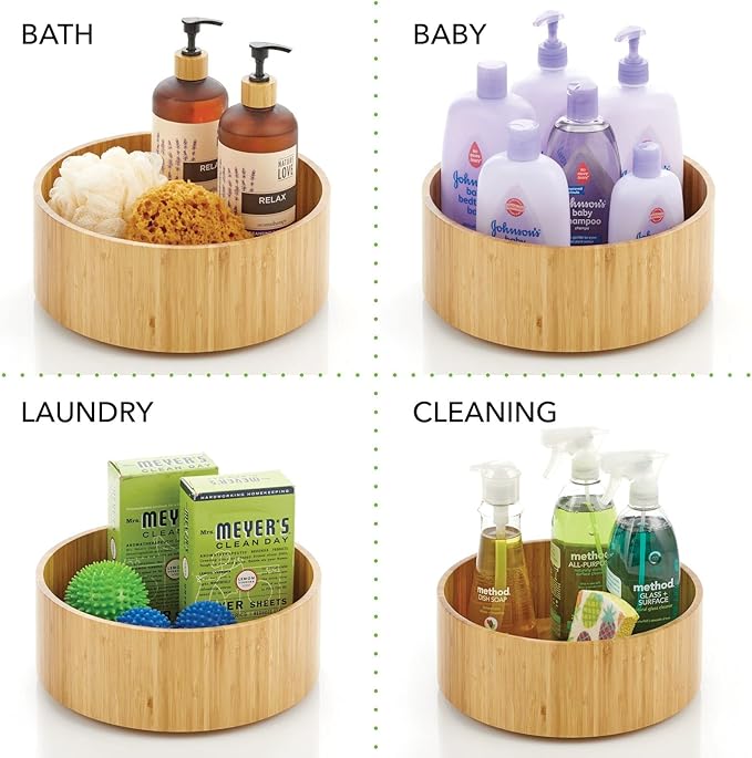mDesign Lazy Susan Turntable Bamboo Spinner for Kitchen Cabinet, Pantry, Fridge, Cupboards, or Counter, Fully Rotating Organizer for Food, Spices, or Condiments, 11.5" Round, Echo Collection, Natural