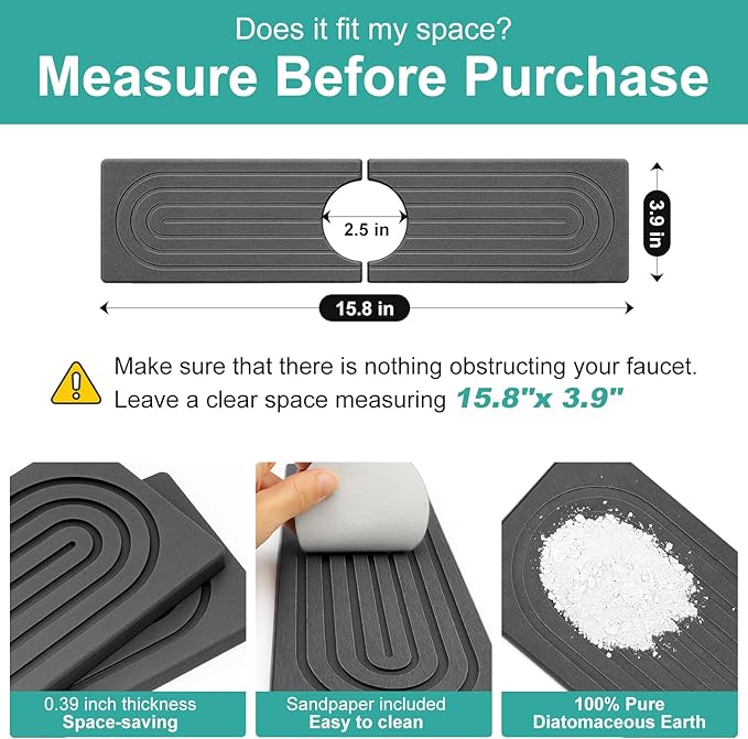 Small Stone Kitchen Sink Faucet Mat Diatomite Water Absorbing Stone Tray for Sink Protector Quick Dry Around Faucet Sink Splash Guard Drying Mat for Kitchen Counter Decor