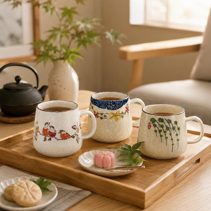 clothmile 2.8 inch 4 Pieces Japanese Retro Ceramics Mug Asian Chinese Coffee Cups Set for Restaurant, Diner, Farmhouse, Coffee Shop, Home