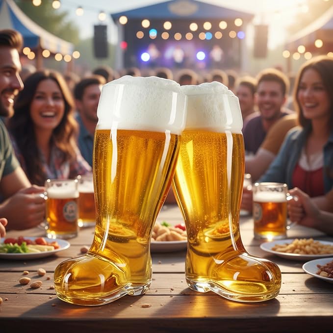 MyGift Das Boot Glasses Set of 2, Beer Glasses Giant 2 Liter, Oversized German Style Stein for Oktoberfest, Themed Parties, & Holiday Décor