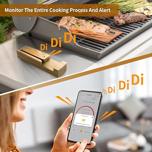 BBQOVN Smart Wireless Meat Thermometer Zero Wire with APP Remote Bluetooth Meat Thermometer, Food Thermometer for Remote Monitoring of BBQ Grill, Oven,Smoker,Pan (1, Black, Small)