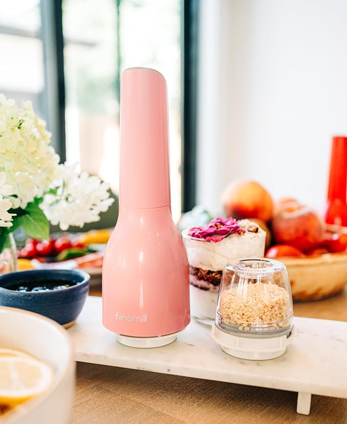 FinaMill Classic Battery Spice Mill – Battery Operated Salt and Pepper Grinder Set, Includes 2 Interchangeable Spice Pods, Adjustable Coarseness, Ceramic Grinder, LED Light, Home and Kitchen Gift Set