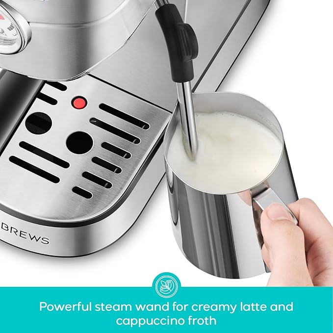 CASABREWS CM5418ECO PFAS-Free Espresso Machine with Milk Frother Steam Wand | Non-Toxic, Stainless Steel, 20-Bar, Built-in Pressure Gauge, Powerful Steam Wand for Cappuccino, Small, 34oz Water Tank
