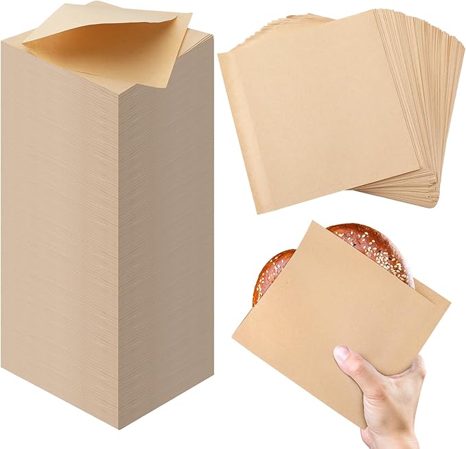 Colarr 2000 Pcs Soft Pretzel Bags 6.69 x 7.09 Inch Pretzels Individual Bags Grease Resistant Double Open Paper Sandwich Wrapper Holder for Concession Stands Food Snack Cookie, Brown