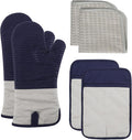 COOK WITH COLOR Silicone Oven Mitts- Heat Resistant Gloves with Soft Quilted Lining Oven Mitt Pot Holders for Cooking and BBQ, Navy, Material Mitt Set
