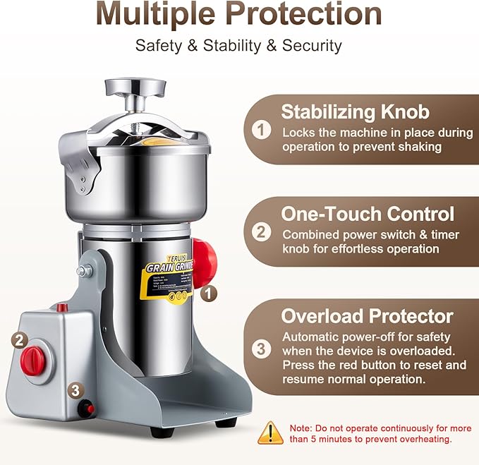 Grain Mill Grinder, 800g Electric Grain Mill for Flour, 3000W High-speed Wheat Grinder with Bottle-Cap Style Sealing Lid, 110V Commercial Powder Grinder for Dry Spice Bean Grains Coffee Pepper