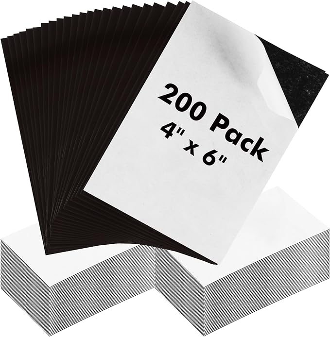 Magnetic Sheets with Adhesive Backing 4 x 6 Inch, 200 Packs Adhesive Magnetic Sheets, 20 mil Flexible Magnet Sheets for Craft Projects, School, Office, Photo Magnets, Fridge Magnets