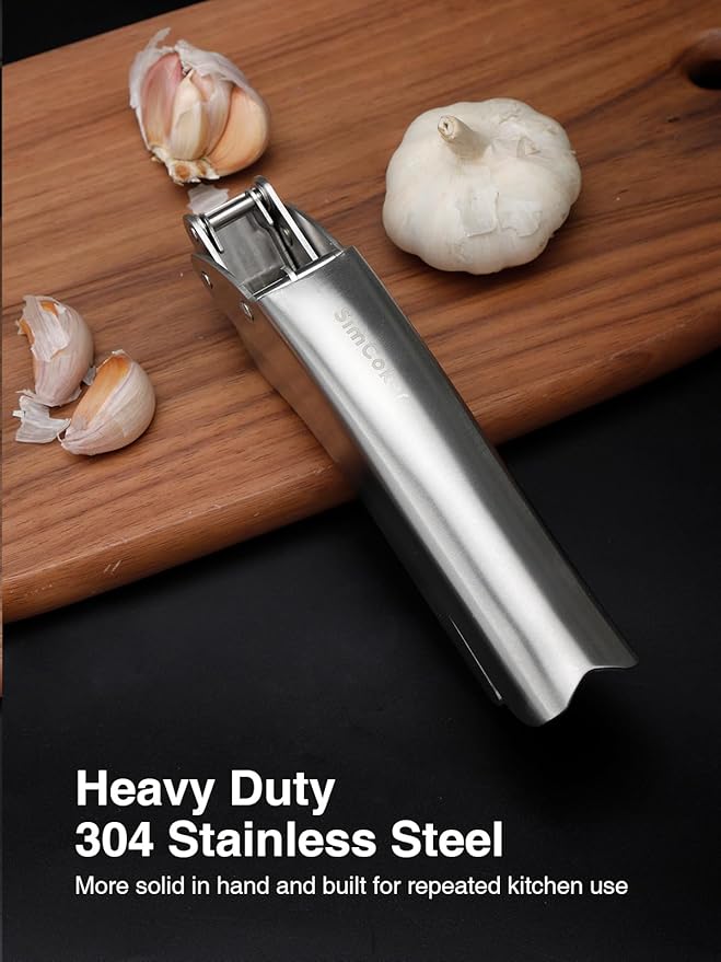 Garlic Press Stainless Steel, No-Peel Garlic Press with Ergonomic Handle, 270° Flip for Easy Cleaning, Dishwasher Safe, Heavy Duty 304 Garlic Crusher