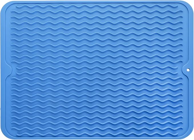 MicoYang Silicone Dish Drying Mat for Multiple Usage,Easy clean,Eco-friendly,Heat-resistant Silicone Mat for Kitchen Counter or Sink,Refrigerator or drawer liner Lichen BlueL L 16 inches x 12 inches