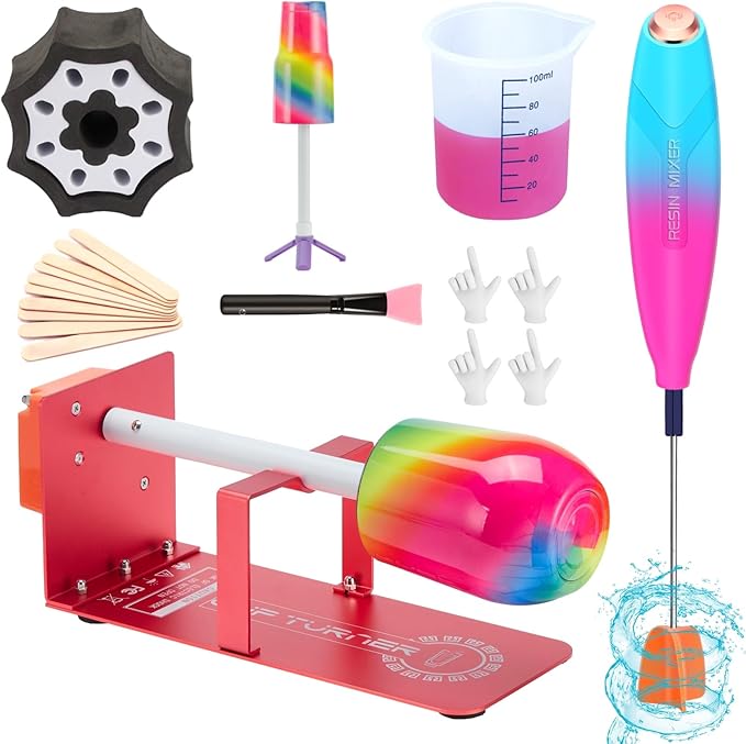 Cup Turner for Crafts Tumbler,Tumbler Turner DIY Glitter Epoxy Resin Tumblers,Epoxy Resin Mixer Attachment with Silent Motor Two-Way Rotation Silicone Pad, Cup Spinner (Rose-Gold)