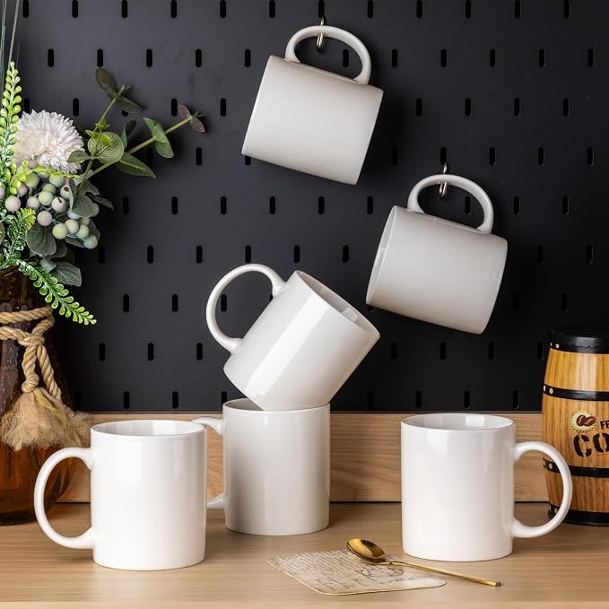 AmorArc 12oz Off White Coffee Mugs Set of 6, Ceramic Coffee Mugs with Large Handle for Man, Woman, Light Weight Coffee Mugs Set for Latte/Cappuccino/Cocoa/Milk, Dishwasher & Microwave Safe, 6Pcs