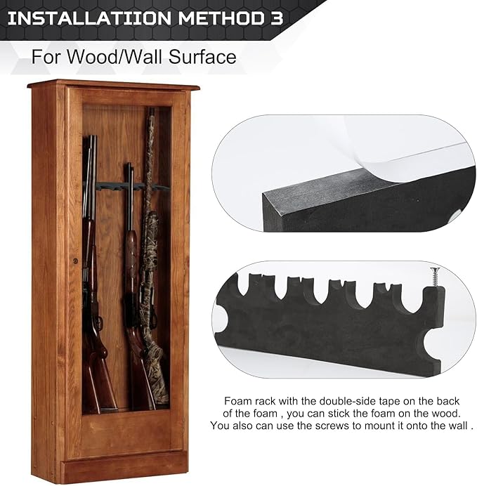 OCQOTAT Gun Rack for Gun Storage, Gun Safe Accessory for Rifles and Shotguns, Gun Holder in Gun Cabinet, Shotgun Rifle Rest, Foam Material with Magnetic Strip and Hook Strip , Gifts for Hunters