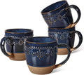 Artena Ceramic Coffee Mugs Set of 4, 16oz Embossed Large Latte Mugs Coffee Cups with Handle for Tea, Latte, Cappuccino & Cocoa, Milk Dishwasher & Microwave Safe, Blue (Damask Floral)