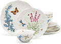 Lenox Porcelain Dinnerware Sets For 4, Butterfly Meadow Herbs 12-Piece Dinnerware Set, Service For 4, Microwave Safe Plates, White Dinner Plates and Bowls Sets, Dishes, Kitchen and Dining (12 Piece)