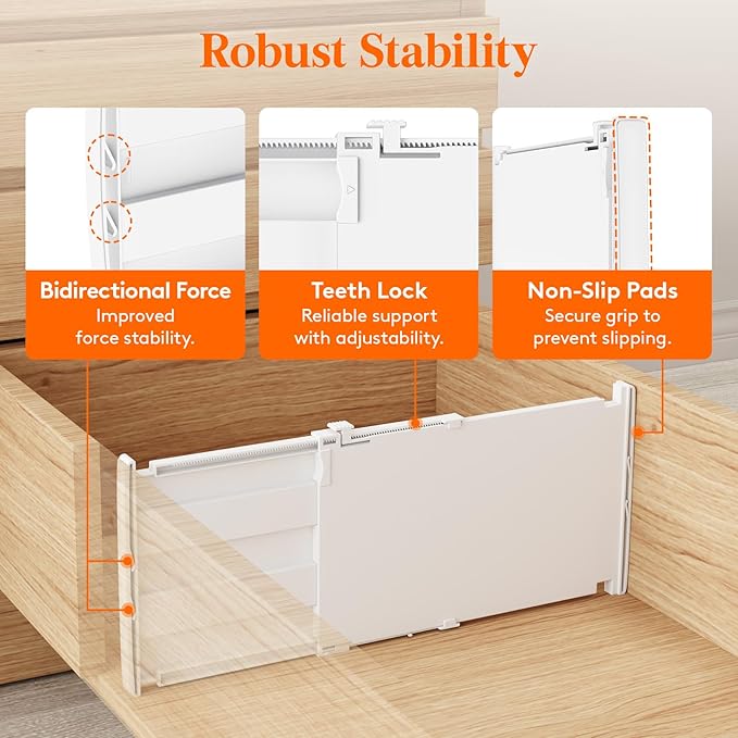 Lifewit 8" Tall 6 Pack Drawer Dividers, 35-56.5cm/13.8-22.2" Expandable Drawer Divider for Clothes, Adjustable Dresser Drawer Organizers, Drawers Separators for Dresser/Bathroom/Closet/Kitchen White