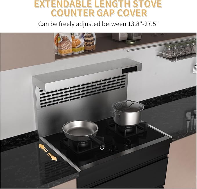 316 Stainless Steel Stove Gap Covers,2 Pack Stove Gap Filler,Range Trim Kit,Heat-Resistant Stove Gap Guard,Easy Retractable Length 13.8" to 27.5",Width 0.78",Silver