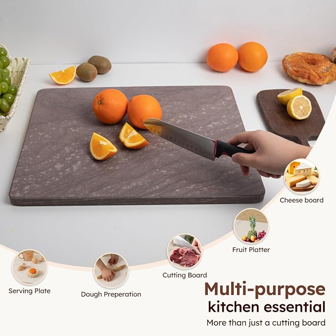 Diflart Natural Marble Stone Cutting Board for Kitchen, 16x20 Inch, Red, Marble Slab Pastry Board for Cheese, Dough, Chocolate, Pack of 1 Pcs