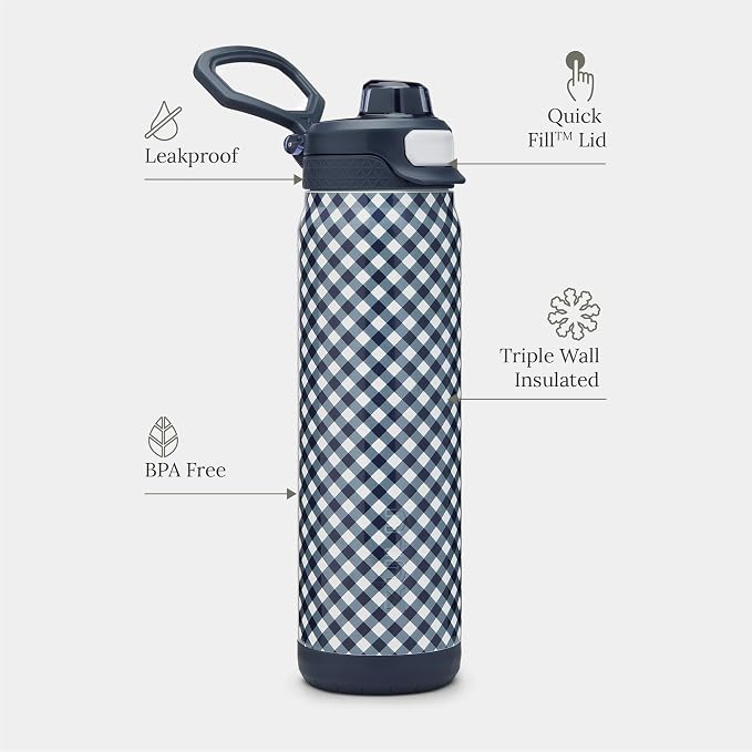 ZULU Powerfill Pro 32oz Stainless Steel Water Bottle - Checkmate Navy