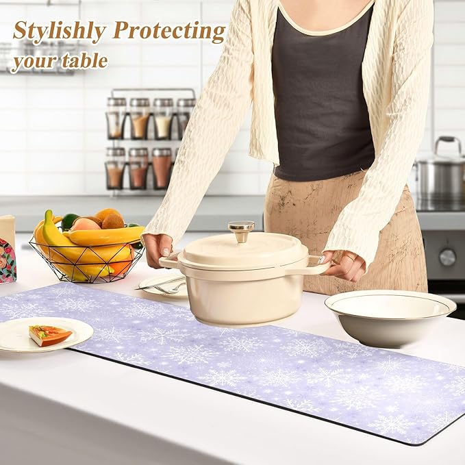 Gray White Winter Snowflakes Christmas Trivet Table Runner 40 Inches Long Trivet for Hot Pots and Pans/Hot Dishes,Table Protector Heat Up to 230F, Decorative Hot Plates Mat for Kitchen Countertop