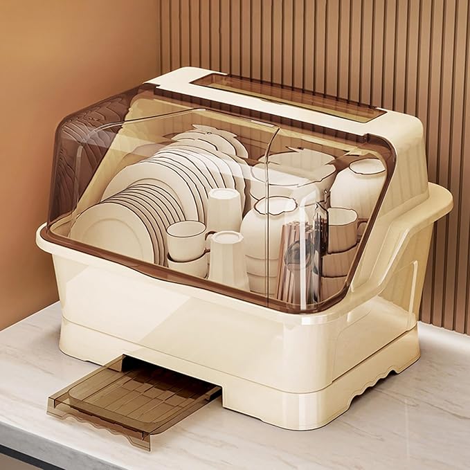 Countertop Dish Storage Cabinet, Over Sink Dish Drainer Drying Rack with Cover, for Plates,Bowls & Cutlery(White,15.4 * 11 * 11.4in)